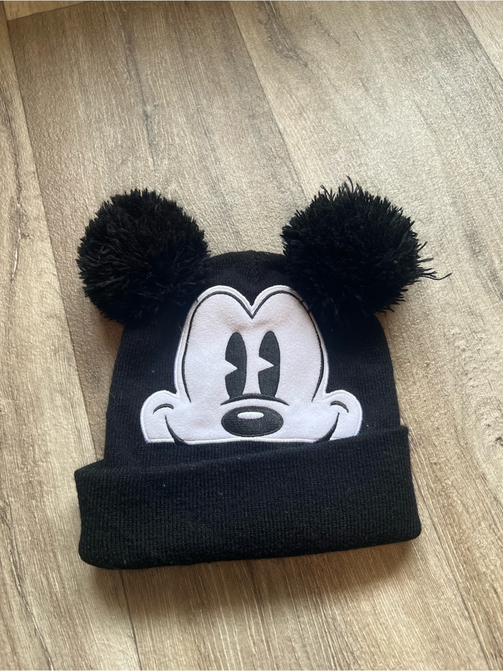 Disney Mickey Mouse Toddler Double Pom Pom Ears Knit Beanie Hat Black